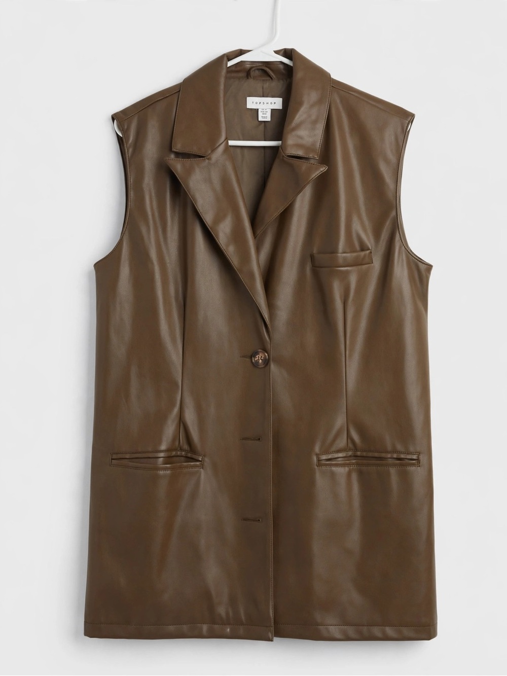 Topshop Faux Leather Sleeveless Vest in Brown